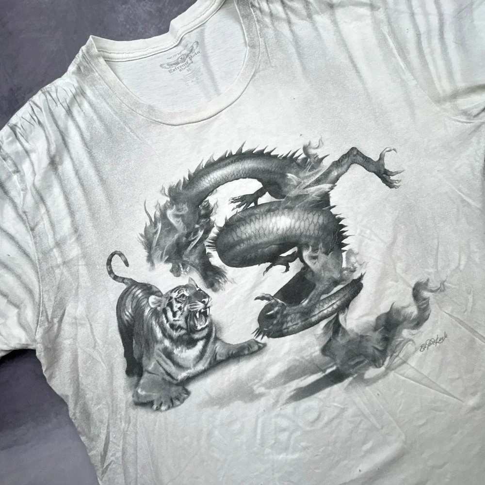 Extreme Pain Clothing Tiger Dragon Graphic Tee White XL Y2K Skater Grunge 0494 - Picture 3 of 7